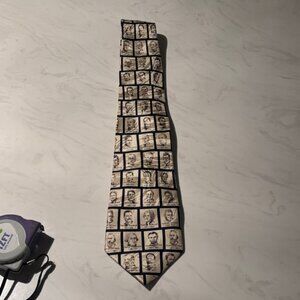 Museum Artifacts Silk Black and Cream Patterned Presidents Tie
